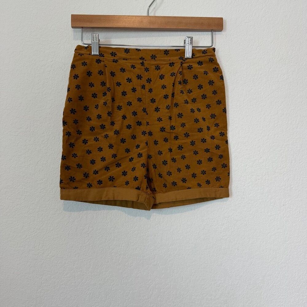 Mabo Girls Brown Navy Blue Floral Corduroy Pull-On Shorts Youth Size 12/13